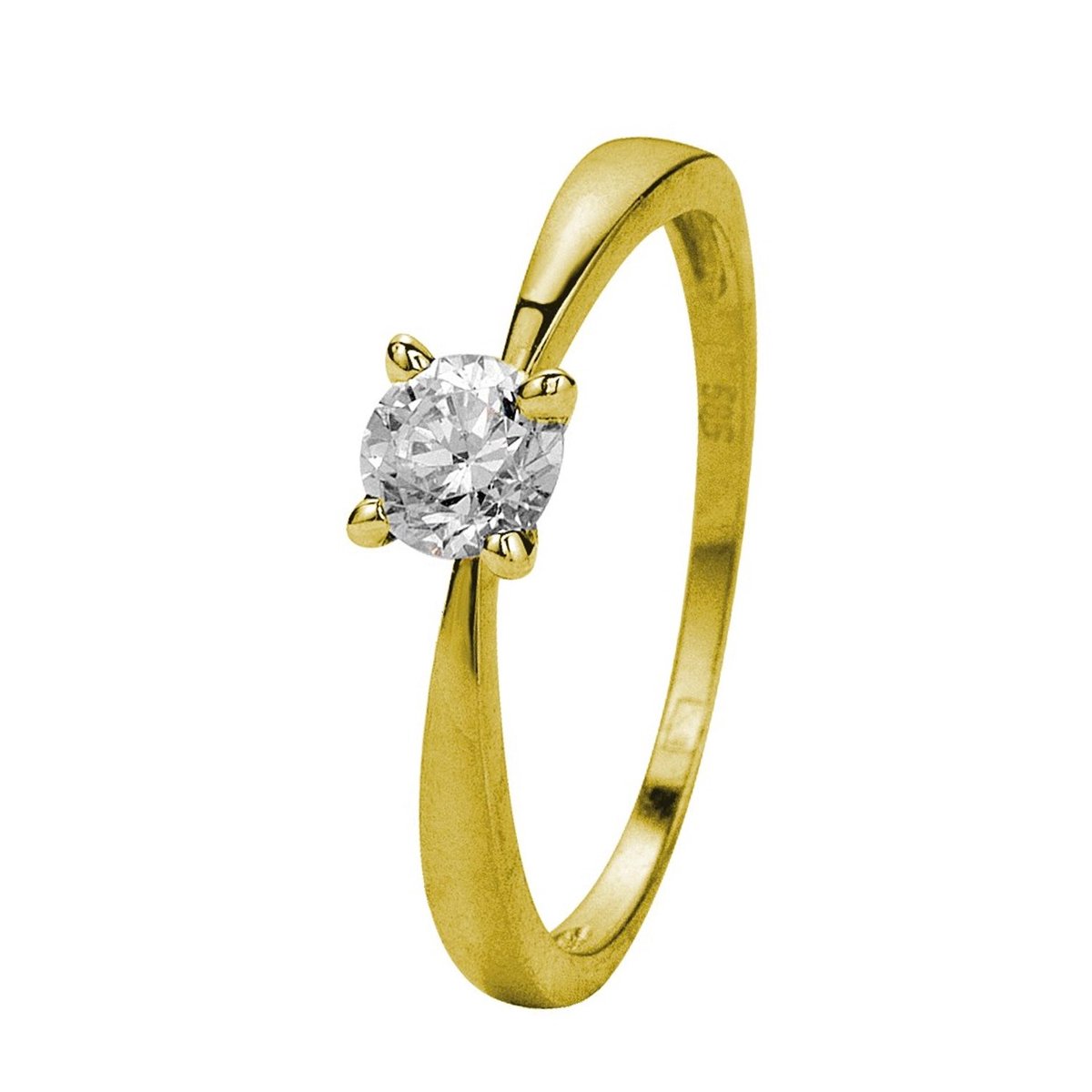 Lucardi Dames Ring solitair met zirkonia - Ring - Cadeau - 14 Karaat Goud - Geelgoud