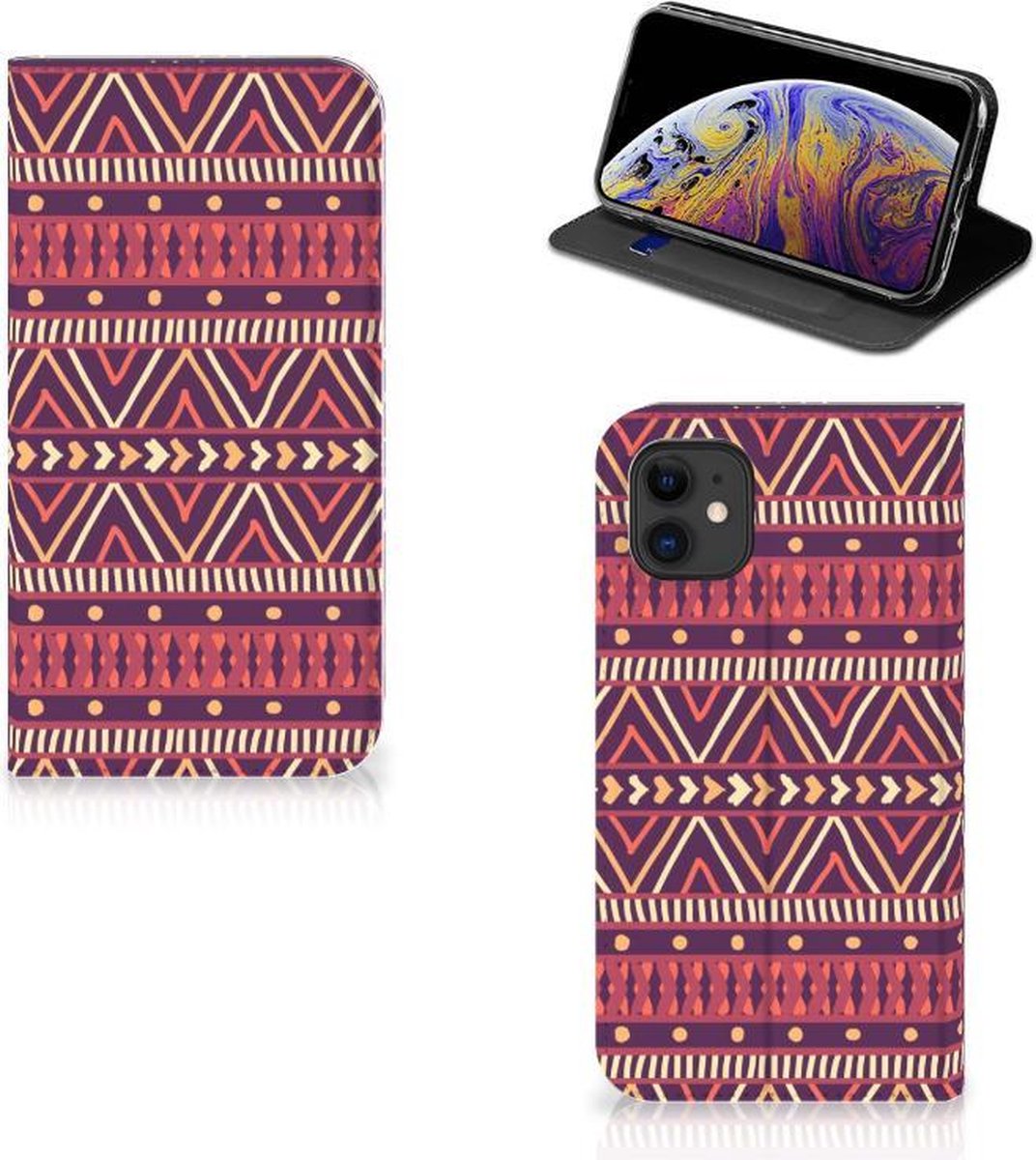 Apple iPhone 11 Hoesje met Magneet Aztec Paars