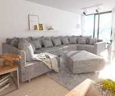 Canapé Clovis XL en tissu texturé gris clair avec banquette et accoudoirs living landscape