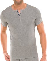 SCHIESSER Retro Rib T-shirt - O-hals met knoopsluiting - grijs -  Maat: M