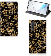Geschikt voor Samsung Galaxy Note 10 Smart Cover Gouden Bloemen