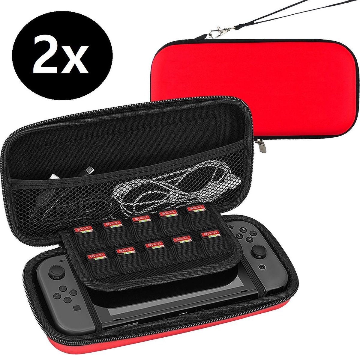 Hoes Geschikt voor Nintendo Switch Lite Case Hard Cover Bescherm Hoesje Koord - Case Geschikt voor Nintendo Switch Lite Hoes - Rood - 2 PACK