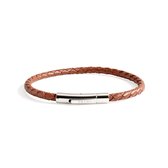 PRINS. Armband PB0022-DBR-19.5 - Heren - Donker Bruin Gevlochten Leer (4mm), RVS Slot - 19,5 cm