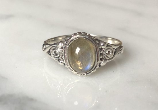 Handgemaakte Zilveren Ring | Labradoriet Natuursteen | Maat 17.00 mm |  Unieke Sieraden | bol.com