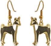 Behave® Dames Oorbel hanger hond zwart wit emaille en goud-kleur