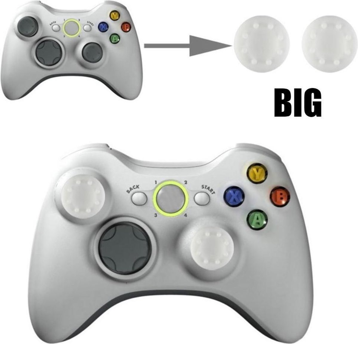 Thumb grips - Controller Thumbgrips - Joystick Cap - Thumbsticks - Thumb Grip Cap geschikt voor PS5, PS4, Switch Pro, Steamdeck en Xbox X/S - 2 stuks Groot 8 dots extra grip Wit