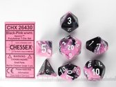 Chessex Gemini Zwart-Roze/Wit Polydice Dobbelsteenset (7 stuks)