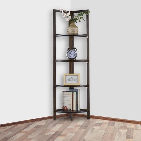 Relaxdays hoekkast 4 planken - boekenkast bamboe - klapbaar - open  bamboerek - donkerbruin | bol.com
