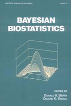 Boekomslag van Bayesian Biostatistics, met een 3D-grafiek van een statistische curve op een blauwe achtergrond.