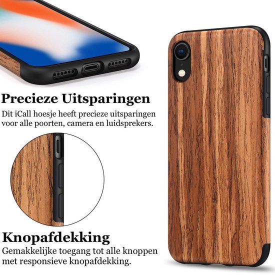 Apple iPhone XR Hoesje Hout Case Siliconen TPU Soft Gel Houten Hoes van  iCall - Rood... | bol.com