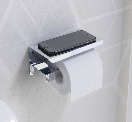 Toiletrolhouder Cube chroom met planchet voor smartphone | bol.com