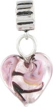 Quiges - 925 - Bedels -Sterling zilver - Beads - Roze Hart van Glas Hanger Kraal Charm - Geschikt – voor - Pandora - Armband Z376