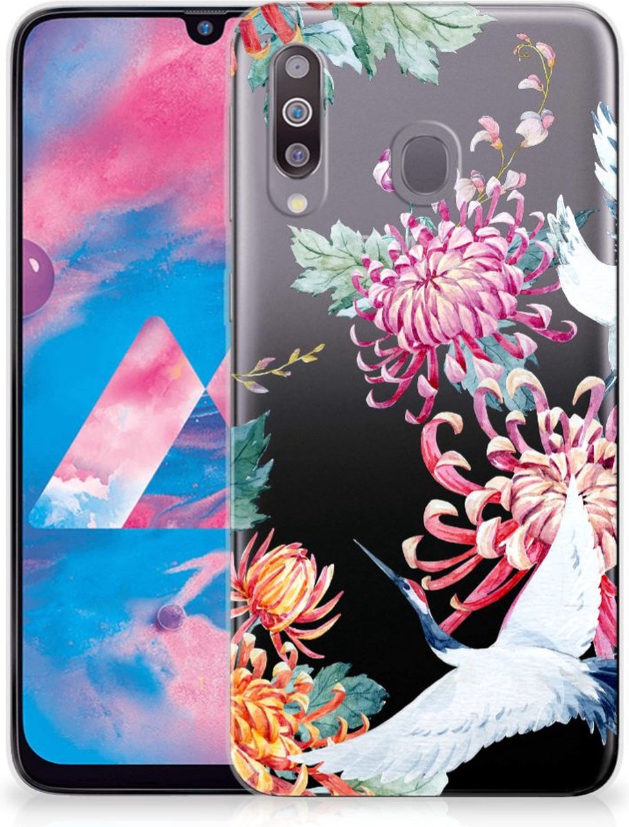 Samsung Galaxy M30 TPU Hoesje Bird Flowers
