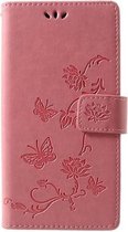 Shop4 - Motorola Moto G7 Hoesje - Wallet Case Bloemen Vlinder Licht Roze