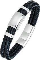 All Blacks 682130 zwart gevlochten leren armband 21 cm