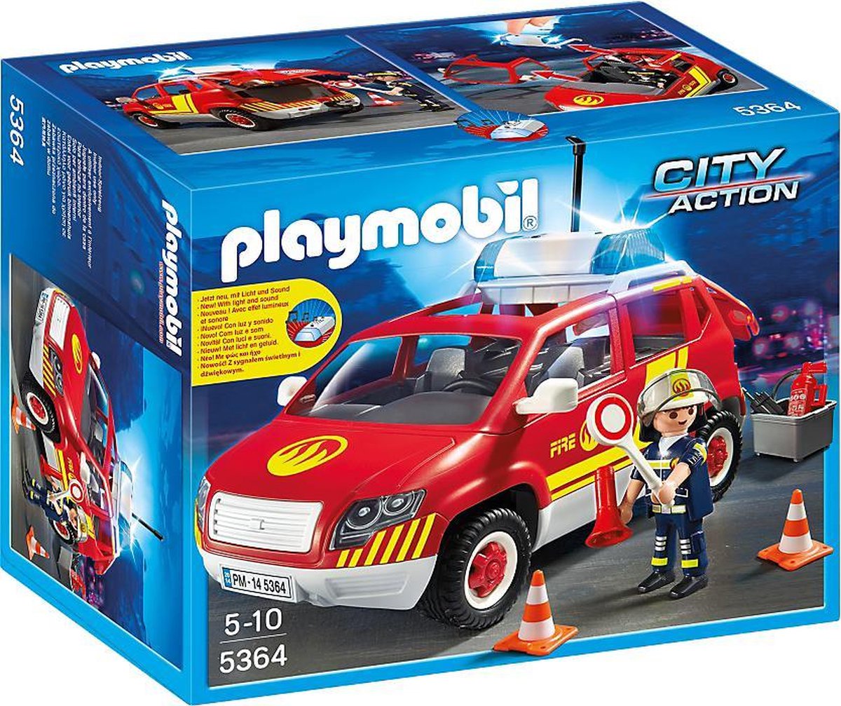 PLAYMOBIL Brandweercommandant met dienstwagen met licht en sirene - 5364 |  bol.com