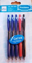 Gel ink pen 5 stuks 3 blauw 1 rood 1 zwart