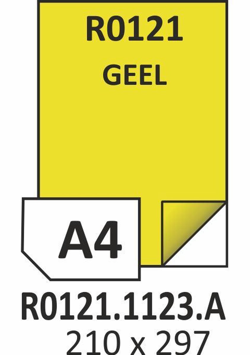 Rayfilm R0121.1123.A │ Universeel GEEL zelfklevend papier │ 210x297mm │ 1 per vel │ H1-1 │ 100 etiketten │ 100 vel │ INKJET LASER KOPIER