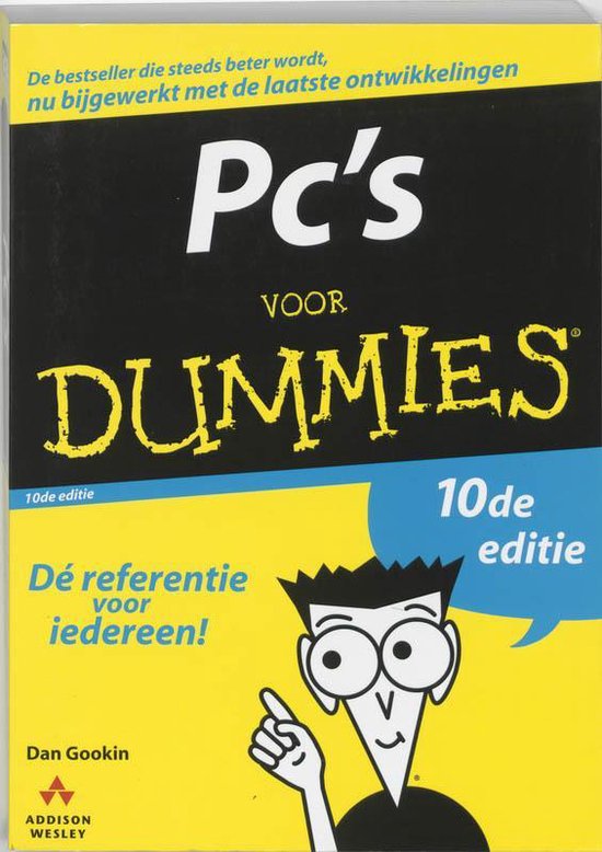 Couverture de livre avec le titre 'PC pour les nuls, 10e édition', avec un fond jaune et du texte noir.