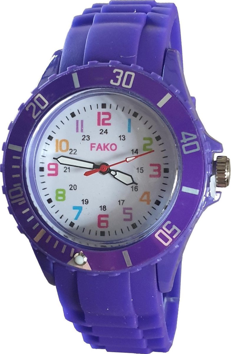 Fako® - Kinderhorloge XL - Siliconen - Ø 40mm - Regenboog - Paars