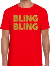 Bling Bling glitter tekst t-shirt rood heren - heren shirt Bling Bling L