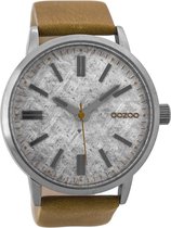 Zilverkleurige OOZOO horloge met camel leren band - C9405