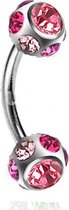 Wenkbrauwpiercing crystal ball roze