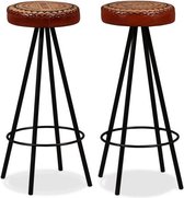 Barkruk (INCL anti kras viltjes) Bruin Echt Leer en Canvas 2 STUKS / Bar kruk / Hoge Stoel / Bar stoeltje / Bar krukje / Fauteuil / Lounge Stoel