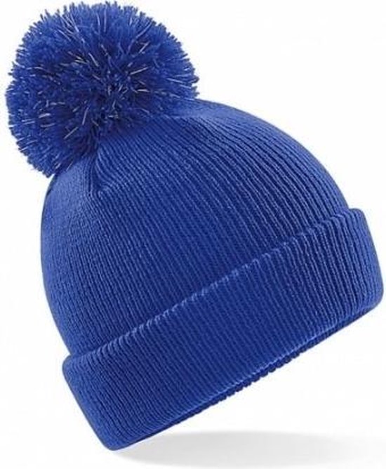 Winter muts voor kinderen kobalt blauw gebreid met pompom - jongens en meisjes mutsen