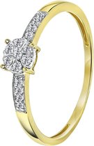 14 Karaat geelgouden ring entourage diamant 0,09ct