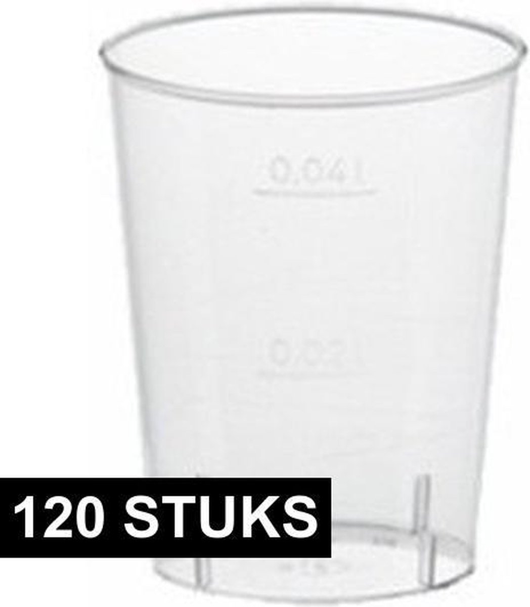 120x Plastic shotglazen borrelglazen transparant doorzichtig 40 ml Voordelige wegwerp borrelglaasjes shotjes glazen