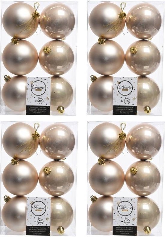 24x Licht parel/champagne kunststof kerstballen 8 cm - Mat/glans -  Onbreekbare plastic... | bol.com