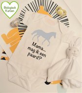 Rompercity - Design Romper Mama mag ik een paard? - Zilver-Grijs / Biologisch Katoen / Geboorte Cadeau / Maat 50-56