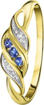14K geelgouden ring met saffier en diamant 0,11ct