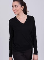 Dames trui zwart merino langemouw met v hals - PARIS