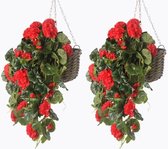 2x Rode geranium kunstplant hangplant 70 cm - Kunstplanten/nepplanten - Hangplanten