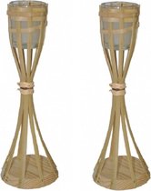 2x stuks Bamboe kaarsenhouders van 30 cm
