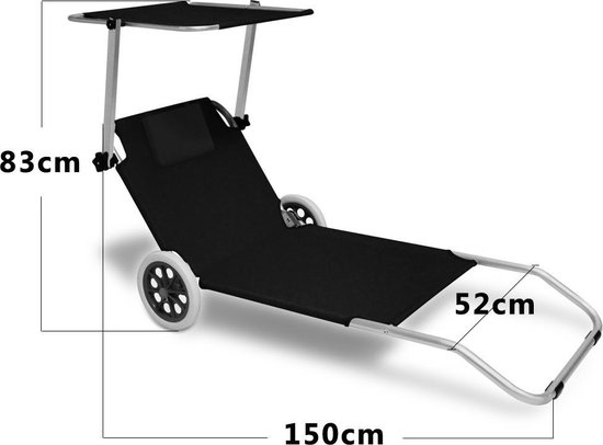 Italiaans Minst Speciaal Inklapbare strandstoel met wielen - Aluminium - Zwart | bol.com