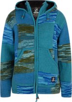 Gebreid Wollen Dames Vest van Schapenwol met Polyester Fleece voering en vaste capuchon met binnenkraag - SHAKALOHA - W Patch NH Aqua M