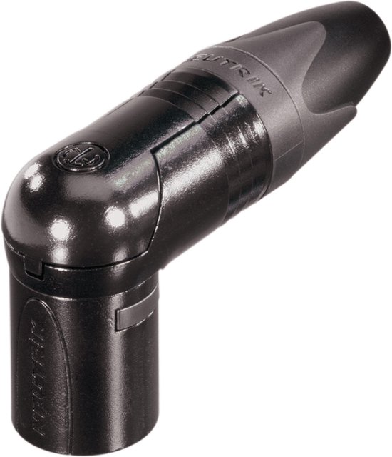 Zwarte haakse XLR 3-pins connector.