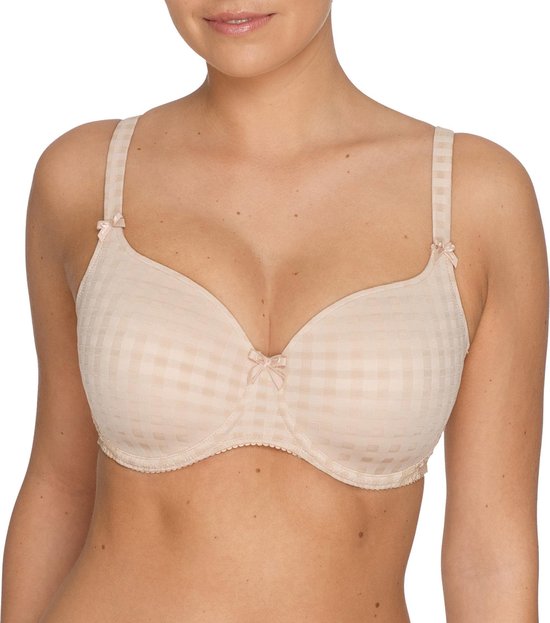 Nude voorgevormde beugel bh met ruitjespatroon, kant en strikje middenvoor.