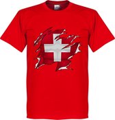 T-Shirt Drapeau Déchiré Suisse - Rouge - L