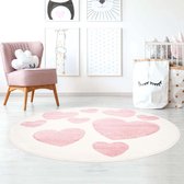 Rond vloerkleed kinderkamer Hartjes 3D - crème/roze 120 cm rond