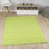 Kelim vloerkleed effen handweef Bomull - groen 70x250 cm