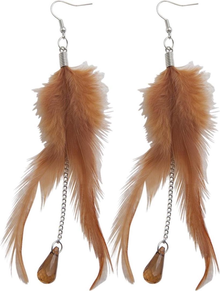 Juleeze | Oorbellen (2) | Bruin | Ijzer | Veren | B0200290