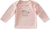 Little Label - baby shirt lange mouw -  light pink bird - maat: 56 - bio-katoen