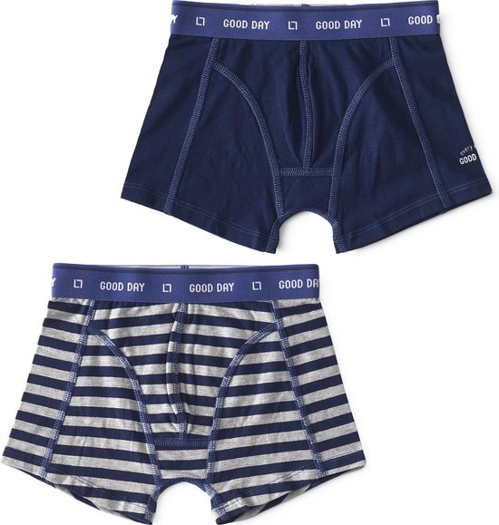 Little Label - boxershorts 2-pack - uni dark blue & big blue stripe 6Y - maat: 110/116 - bio-katoen