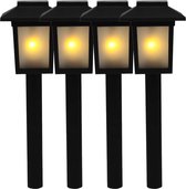 4x Tuinlamp zonne-energie fakkel / toorts met vlam effect 34,5 cm - sfeervolle tuinverlichting - prikker / lantaarn