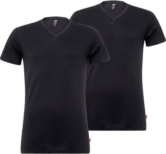 Levi's - T-Shirt V-Hals Zwart 2-Pack - Heren - Maat L - Slim-fit