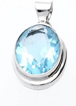 Zilveren Topaas blauw ovaal middel kettinghanger